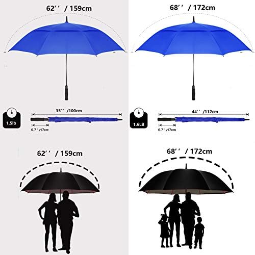 Golf Umbrella Large 62/68/72 Inch, Extra Large Oversize Double Canopy Vented Windproof Waterproof Umbrella, Automatic Open Golf Umbrella for Men and Women and Family.
