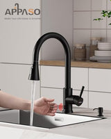 APPASO Touchless Kitchen Faucet, Matte Black Hands Free Kitchen Sink Faucet with Soap Dispenser and Pull Down Sprayer 3 Modes, Activated Motion Sensor Faucets for Kitchen Sink, S304 Stainless Steel