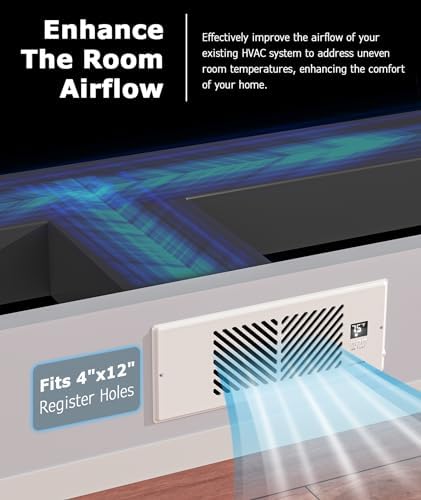 AirBlaze Z4, Quiet Register Booster Fan Fits 4”x12” Register Holes, Smart Vent Booster Fan with Thermostat & Remote Control, 10-Speed Control Heating Cooling AC Vent (White)