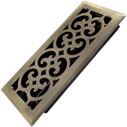 4x10 Inches Heavy Duty Walkable Floor Register Easy Adjust Air Supply Lever Floor Vents - Charlotte Design - Vent Cover for Home Floor - Antique Brass