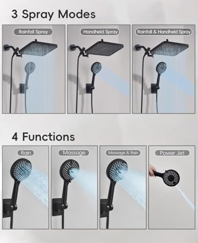 Premium 12.2" Rain Shower Head with Handheld Spray, Updated High Pressure Rainfall Shower Head with Handheld Combo, Large Rain Overhead Waterfall Showerheads | Anti-Clog Nozzles | Air-in Tech