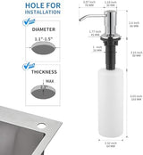 Built in Soap Dispenser for Kitchen Sink, Chrome Stainless Steel Countertop Pump Head (Plastic Inside), Dish Soap Hand Lotion Dispenser with Refillable 17OZ Bottle