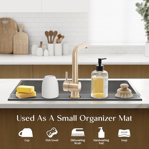 30 inch Kitchen Faucet Absorbent Mat - Diatomaceous Earth Splash Guard for Sink Faucet, Aesthetic Water Absorbing Stone Tray in The Modern Home [30" x 3.9", Dark grey]