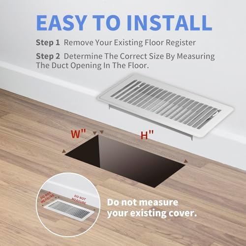 4" x 10" Floor Register 2 Pack - Heavy Duty Steel Walkable Floor Vents - Easy Adjust Air Supply Lever - Vent Covers for Home (White)