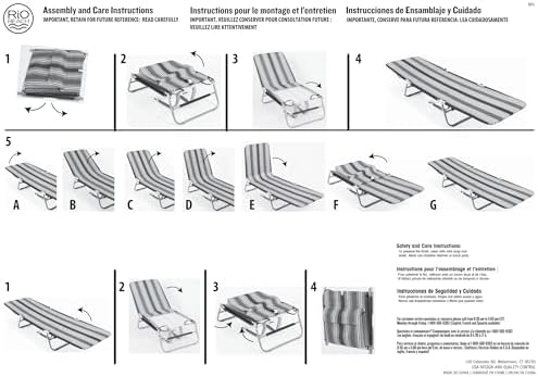 Rio Beach Portable Lay Flat Folding Backpack Beach Lounge Chair with Backpack Straps and Storage Pouch, Blue Stripe