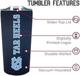 Campus Colors College Stainless Steel, Double Walled, Vacuum Insulated, Reusable Collegiate Tumbler with Slider-Top Lid for Travel, Sports, and Coffee,18 oz (North Carolina Tar Heels - Navy)