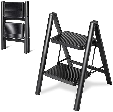 2 Step Ladder Folding Step Stool, Heavy Duty 330 Lbs Load Stepladder, Small Kitchen/Closet Ladder for Adults/Kids, Lightweight Step Ladder 2 Step Folding with Anti-Slip Wide Pedal for Home by OOSOFITT