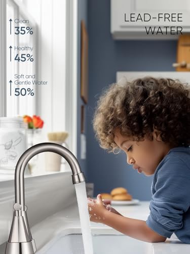 Cobbe 4 inch Brushed Nickel Bathroom Faucets with Pop up Drain and Two Supply Hoses, Lead-Free Stainless Steel 2 Handle Centerset Faucet for Vanity, RV