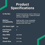 Amazon Basics by SKIL 4V Cordless Stick Screwdriver with 10-Piece Bit Set, USB Cable, LED Light, 3 Torque Settings