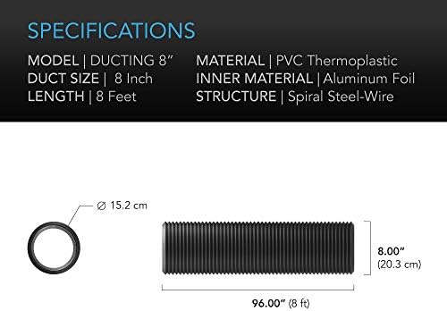 AC Infinity Flexible 8-Inch Aluminum Ducting, Heavy-Duty Four-Layer Protection, 8-Feet Long for Heating Cooling Ventilation and Exhaust