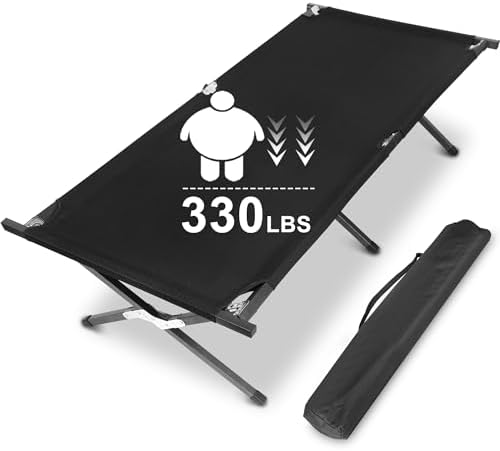 YSSOA Camping Cot, Sleeping Cots for Adults with Storage Bag, Portable and Lightweight Cot Bed for Outdoor Traveling, Hiking, Office Nap, Easy to Set up, 1 Pack, Black