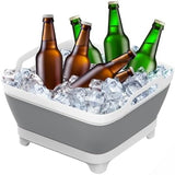 Dishpan, 9L Collapsible Washing Basin (Gray, PP, TPR), Portable Dish Tub with Drain Plug, Space-Saving Drying Rack for Kitchen, Camping, Laundry use