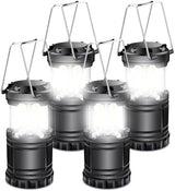 EXTRASTAR 4 Pcs LED Camping Lantern, Battery Powered Compact LED Lanterns, Suitable Survival Kits for Hurricane, Waterproof Portable Emergency Light for Storm, Outages, Black