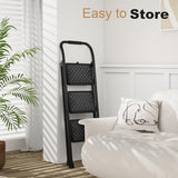 HBTower 3 Step Ladder, 3 Step Stool for Adults, 3 Step Ladder Folding Step Stool with Cushioned Handle Step Ladder with Wide Pedal Ergonomic Design,Black