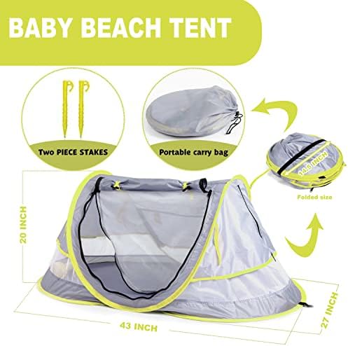 Green Pipe Baby Pop Up Tent - UPF 50+ Sun Shade with Mosquito Net, Beach Umbrella for Girls & Boys