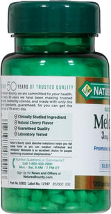 Nature's Bounty Melatonin, Promotes Relaxation & Sleep, 100% Drug Free Sleep Aid, 3 mg, 120 Quick Dissolve Tablets (Pack of 3)