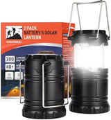 Rechargeable Camping Lanterns for Power Outages - Pack of 2 Waterproof LED Solar Lanterns for Camping Essentials, Hiking Gear, Battery Backup & Emergency Survival Kits