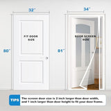 Side Opening Magnetic Screen Door, Fit Door Size 32 x 80 Inch, Reversible Left and Right Removable Screen Door Mesh with Strong Magnet, Actual Mesh Size 34" x 81", White