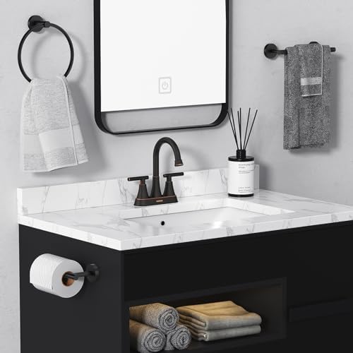 Bathroom Faucets for Sink 3 Hole, Hurran 4 inch Oil Rubbed Bronze Bathroom Sink Faucet with Pop-up Drain and Supply Hoses, Stainless Steel Lead-Free Centerset Faucets for Vanity RV