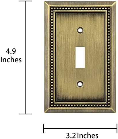 Henne Bery Sunken Pearls Heavy Duty Decorative Wall Plate Switch Plate Outlet Cover (Single Toggle, 3 Pack, Antique Brass)