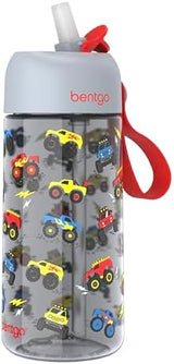 Bentgo Kids Water Bottle - Leak-Proof, Durable Tritan, BPA-Free 15 oz. Cup for Kids/Toddlers Ages 3+, Safe Sip Spout, Carrying Handle, & Dishwasher Safe for School, Sports, Daycare & Camp (Trucks)