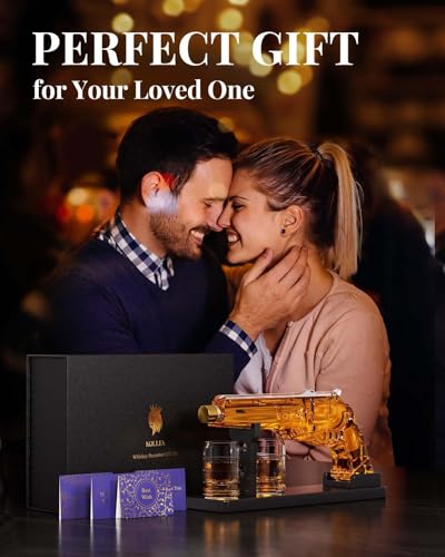Gun Whiskey Decanter Sets for Men, Kollea Liquor Decanter Set with Gun Shot Glass, Unique Birthday Gifts for Men Dad, Cool Anniversary Christmas Gift for Him Husband, Dispenser for Bar Drinking Party