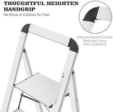 KINGRACK Aluminium 4 Step Ladder, Lightweight Step Stool with Non-Slip Pedals, Handrail, Foldable Step Ladder for Kitchen, Garage, Home, Space Saving, Sturdy and Portable, Silver
