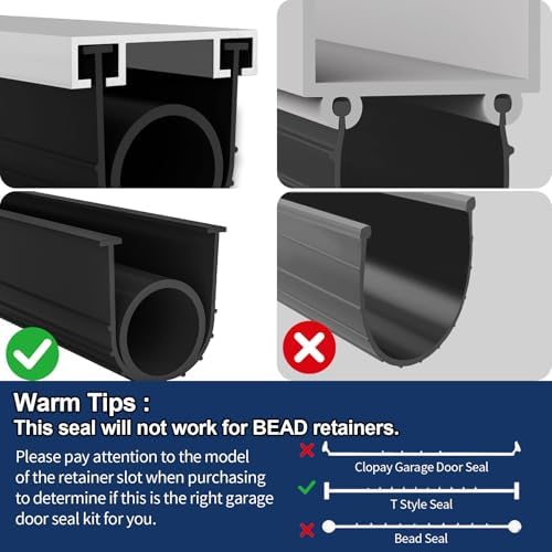 Garage Door Seals Bottom Rubber Weather Stripping Kit Replacement, U+O Ring Weatherproof Threshold Buffering Sealing Rubber, 1/4 Inch T Ends, 4 Inch Width (20 Ft)
