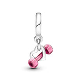 PANDORA Dumbbell & Heart Dangle Charm - Compatible Moments Bracelets - Jewelry for Women - Gift for Women - Made with Sterling Silver & Enamel, With Gift Box