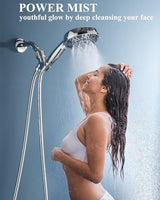 Shower Head with Handheld High Pressure Multi-Function 7 modes, Built-in Power Wash to Clear Tub, Tile & Pets, 5” High Flow Hand Held Rain Showerhead with Extra Long Hose and Adjustable Bracket
