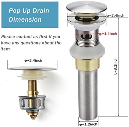 Bathroom Sink Drain,2 Pack Drain Stopper Bathroom Sink with Overflow,Pop Up Drain Assembly with Detachable Strainer Basket,Built-in Anti-Clogging Strainer,Stainless Steel Brushed Nickel