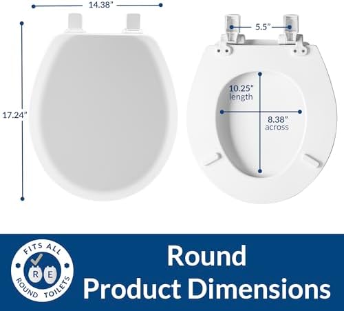Mayfair 841EC 006 Cameron Toilet Seat Will Never Loosen and Easily Remove Durable Enameled Wood, Round, Bone