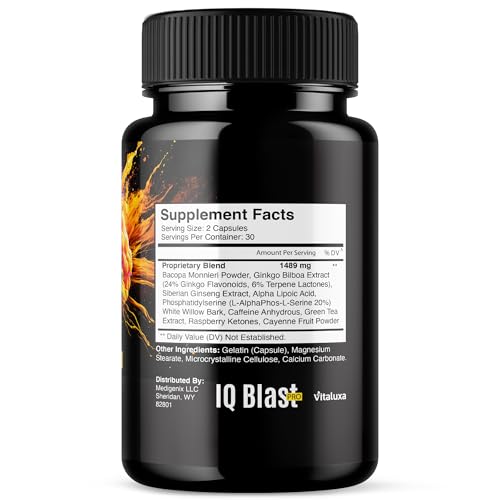 IQ Blast Pro Capsules, IQblast Pro Supplement Official Brain Pills for Memory and Focus, IQblastpro Blaster Premium Clarity Support Advanced Formula, IQ Blaster Reviews All Natural Ingredients (60 Ct)