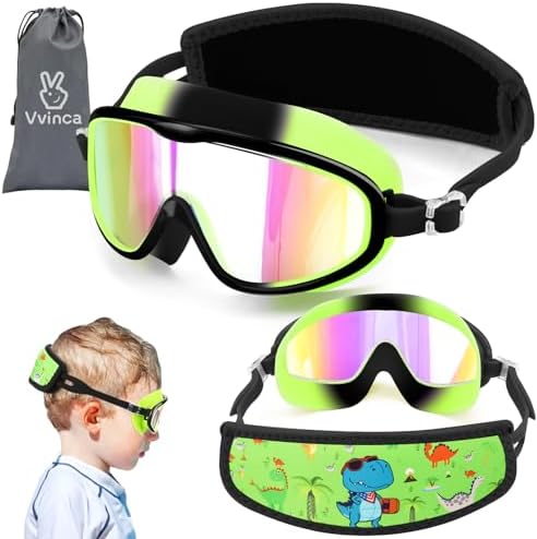 Vvinca Kids Swim Goggles for Age 2-8, Toddler-Goggles with Fabric Strap No Leak Pain-Free, Anti-Fog Goggles for Girls Boys