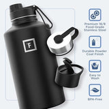 IRON °FLASK Camping & Hiking Hydration Flask with 3 Lids - Stainless Steel, Double Walled & Vacuum Insulated Water Bottle - Leak Proof & BPA Free (Dark Night, Spout - 64 oz)