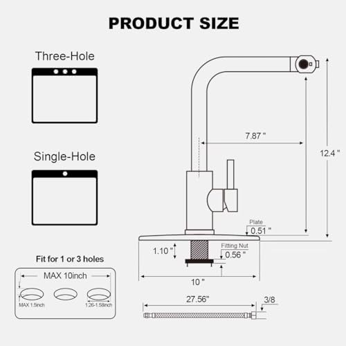 Brushed Nickel Single Hole Kitchen Faucets with Pull Down Sprayer, Single Handle, High Flow Water, Pull Out Tap, Stainless Steel Sink Faucet, Suitable for Farmhouse Camper Laundry Rv Bar