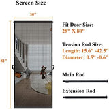 MAGZO Hanging Screen Door, Fits Door Size 28" x 80" (Curtain Size 30'' x 81''), Upgraded Fiberglass Mesh Net with Tension Rod&Hook&Loop (One Piece Can be Installed in 2 Ways), Weighted Bottom, Grey