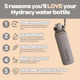 Hydracy Water Bottle with Time Marker -Large BPA Free Water Bottle & No Sweat Sleeve -Leak Proof Gym Bottle with Fruit Infuser Strainer & Times to Drink -Ideal for Fitness Sports & Outdoors
