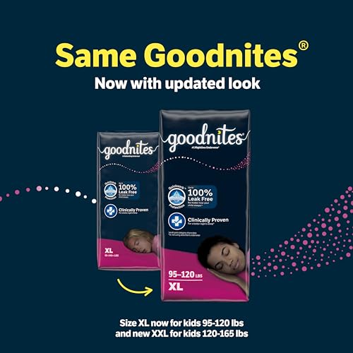Goodnites Girls' Nighttime Bedwetting Underwear, Size Extra Large (95-120 lbs), 48 Ct (2 Packs of 24), Packaging May Vary