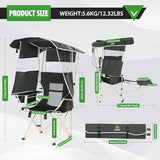 Nice C 2-P Green Camping Chair with Canopy, Shades, Removable Footrest, Cooler Bag, Cup Holder, Foldable, Portable, Outdoor, 400 lbs Capacity
