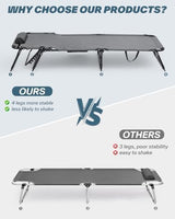 Sportneer Sleeping Cots for Adults: 5-Angle Adjustable Folding Bed with Thick Mattress - 450lbs Max Load Padded Camping Cot with Easy Setup & Takedown for Outdoor Travel Sleep Over, Size 76''x27''