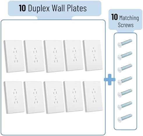 Bates Duplex Wall Outlet Covers - 10 Pack, White Wall Plates