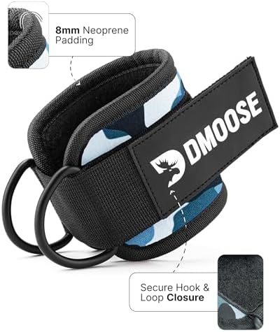 DMoose Fitness Ankle Straps for Cable Machines - One Size Fit with Premium Padding, Glute Kickback Ankle Strap for Women & Men, Cable Attachments for Gym, Booty Workouts, Leg Extension & Hip Abductors