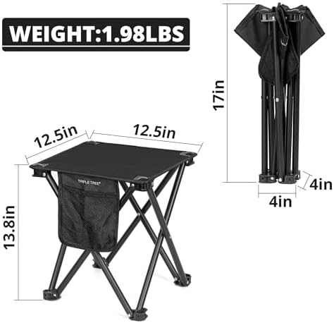 Triple Tree 2 Pack Folding Camping Stool, 13.8 Inch Small Portable Lightweight Stool Seat with Side Pocket and Carry Bag for Travel, Hiking, BBQ, Fishing and Beach, Load Capacity to 400lbs