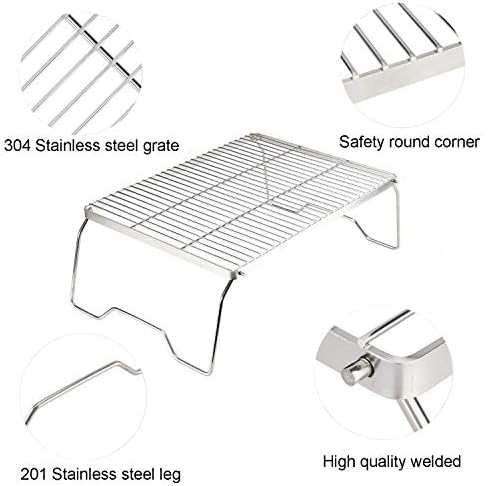 ZORMY 17" Large Folding Campfire Grill, 304 Stainless Steel Firepit Grill Grate, Heavy Duty Portable Camping Grill with Carrying Bag, Gas BBQ Grill Grate for Backpacking, Hiking, Picnics (Large)