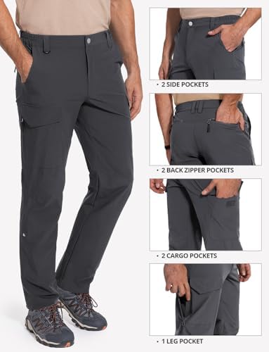 Cycorld Men's-Hiking-Pants-Lightweight-Water-Resistant-Quick-Dry Stretch Cargo Tactical Pants for Work Travel Camping Fishing