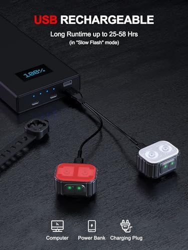 Bike Lights, Rechargeable Bicycle Lights Set Super Bright 8+12 Modes, IPX6 Waterproof Bike Lights for Night Riding/Cycling Safety, Front and Back Taillight Reflectors, 58 Hrs Long Battery Life