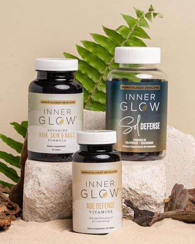 Inner Glow Advanced Hair, Skin & Nails Formula - Dermatologist and Plastic Surgeon Developed, clinically Tested for visibly Stronger and Thicker Hair in 12 Weeks