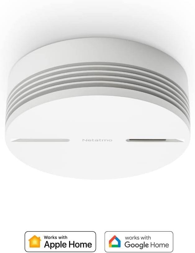 Netatmo Smart Smoke Alarm, 10-Years Battery life, Connected Smoke, Self-Testing, No Hub Necessary, Conforms to EN14604, NSA-UK,White,11.5 x 11.5 x 4.4 centimetres