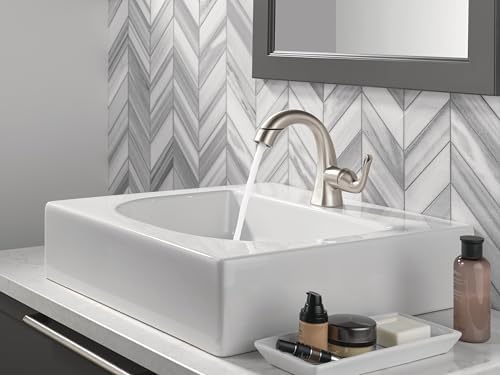 Delta Arvo 1 Hole Pull Down Bathroom Faucet with Sprayer, Brushed Nickel Single Hole Bathroom Sink Faucet with Pull Out Sprayer for Vanity, Push-Pop Drain, SpotShield Stainless 15840LF-SPPD